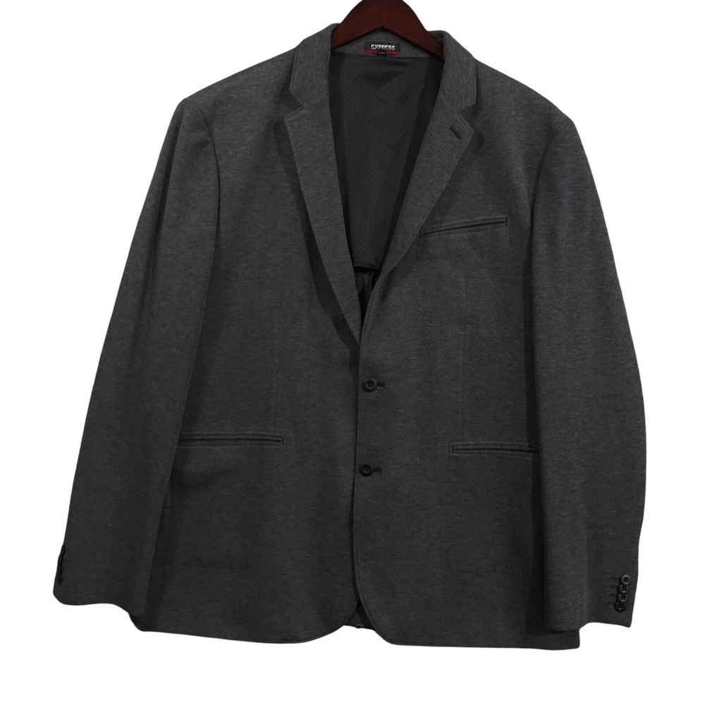 Express Blazer Sport Coat Mens XL Gray Stretch Slim Performance Moisture Wicking
